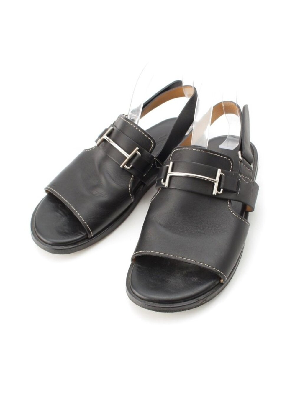 Hermes Leather H Strap Sandals Black